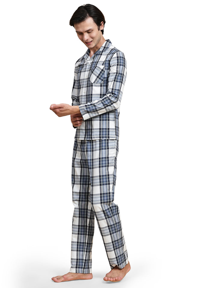 Cotton Nighwear for Men - Navy & Off White Checks