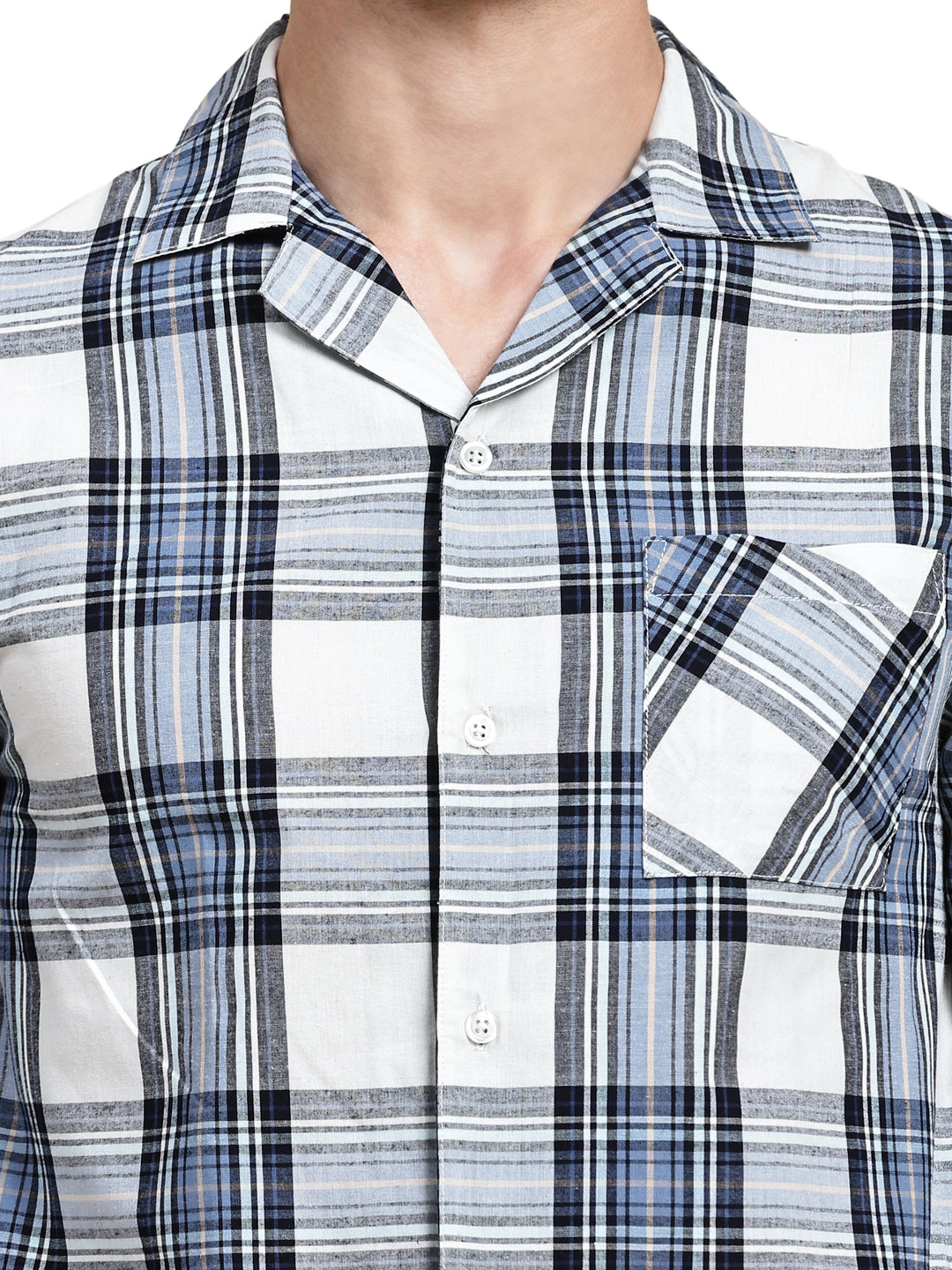 Cotton Nighwear for Men - Navy & Off White Checks