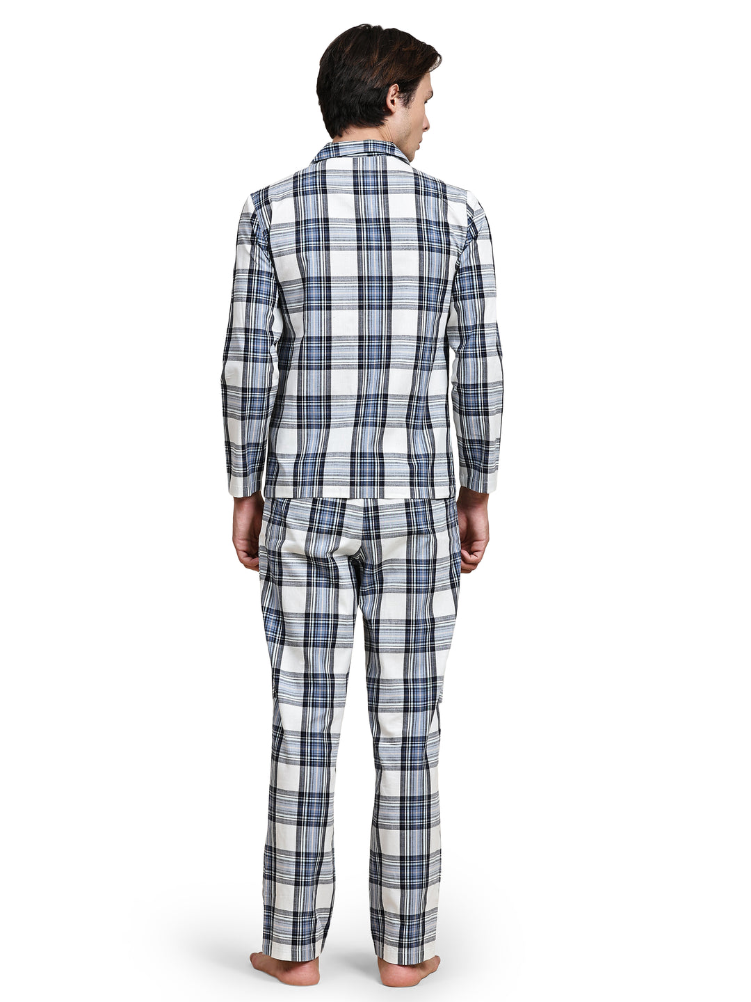 Cotton Nighwear for Men - Navy & Off White Checks