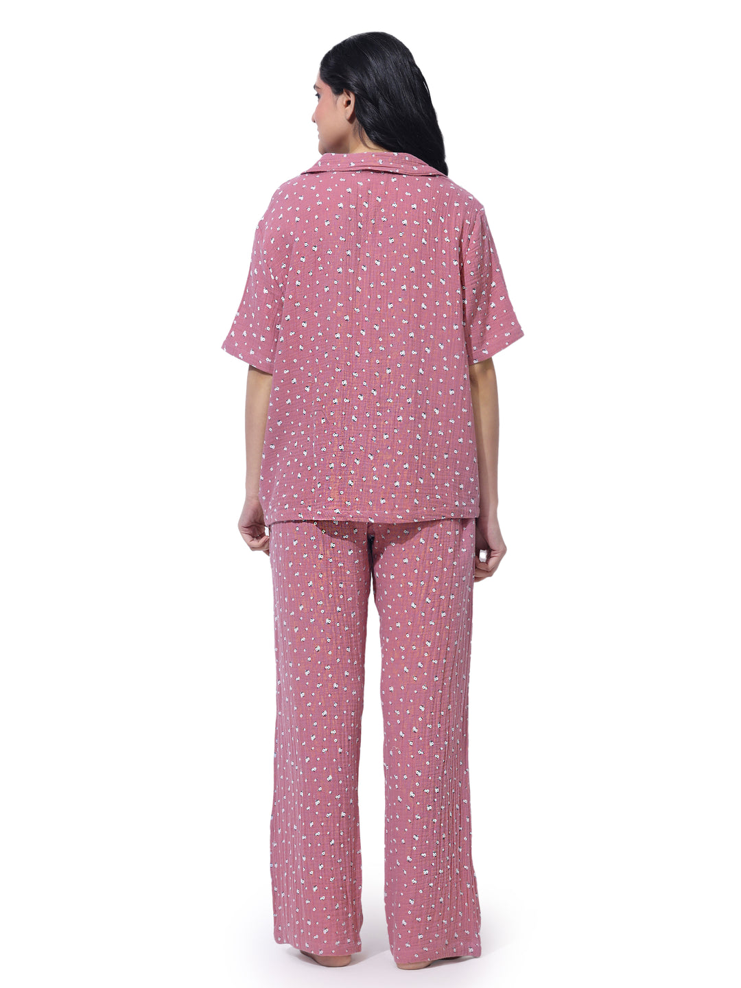 Women Cotton Night Suit - Half Sleeve Night Dress with Pockets | British Daisy Print PJ Set