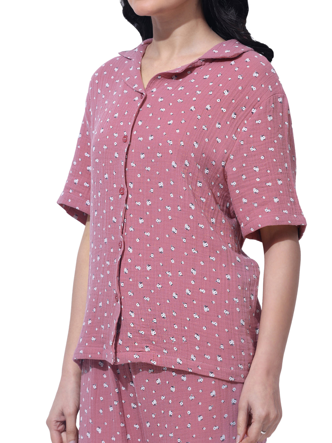 Women Cotton Night Suit - Half Sleeve Night Dress with Pockets | British Daisy Print PJ Set