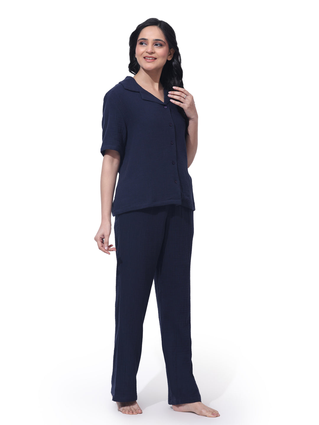 Women Cotton Night Suit - Half Sleeve Night Dress with Pockets