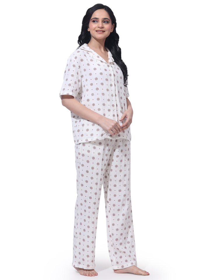 Women Cotton Night Suit - Half Sleeve Night Dress with Pockets