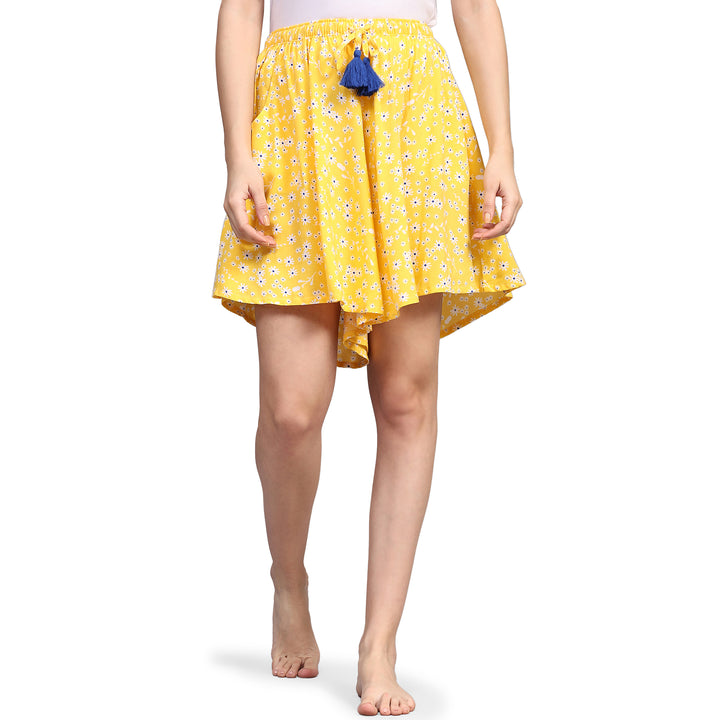 Viscose Culotte Shorts - Yellow Tiny Floral Print