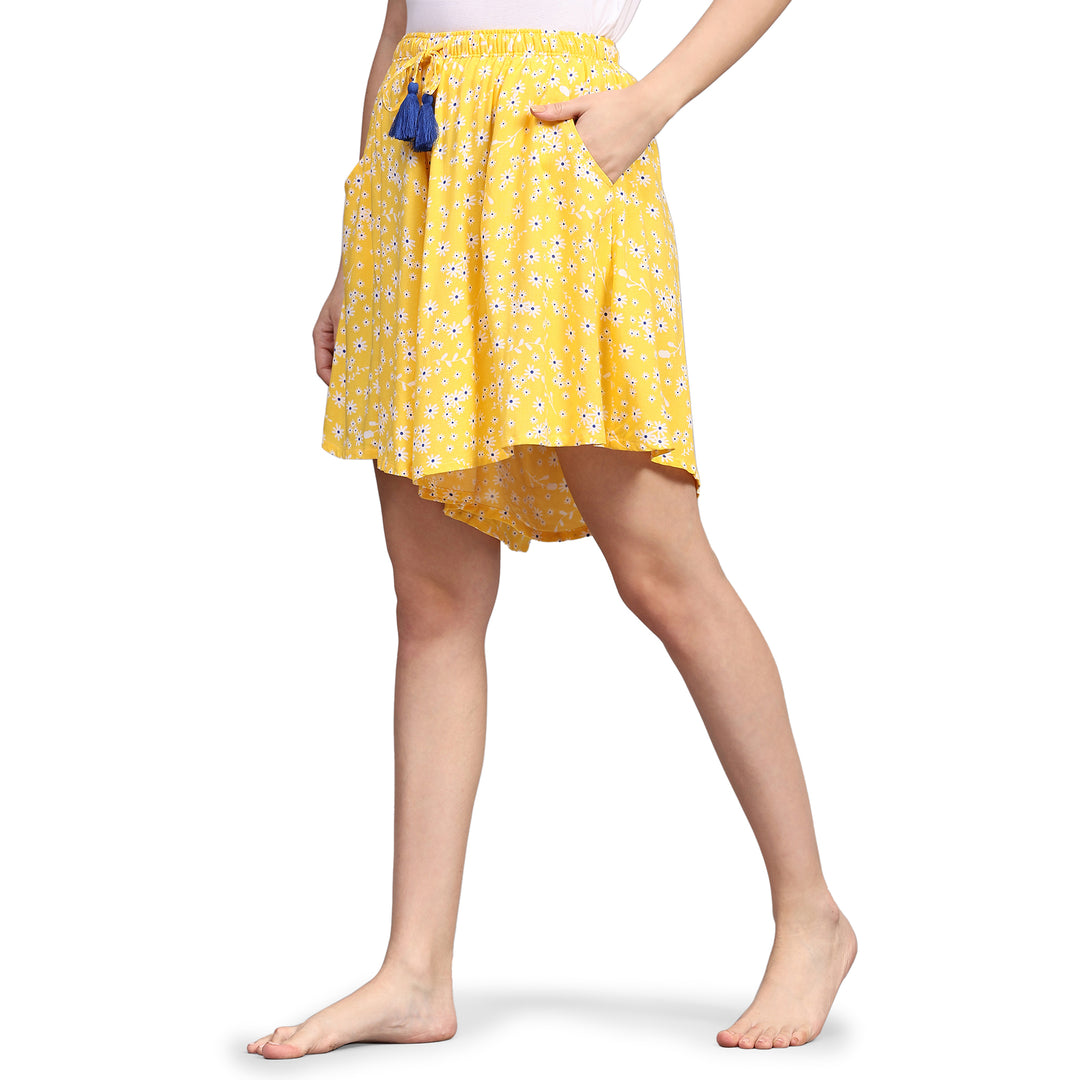 Viscose Culotte Shorts - Yellow Tiny Floral Print
