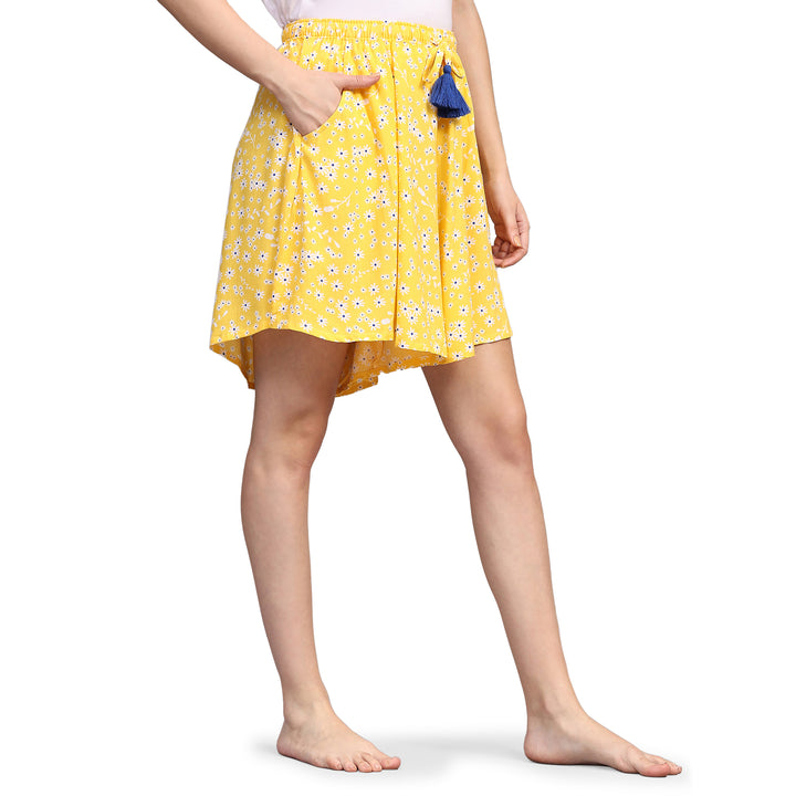 Viscose Culotte Shorts - Yellow Tiny Floral Print