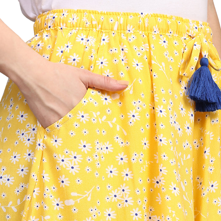 Viscose Culotte Shorts - Yellow Tiny Floral Print