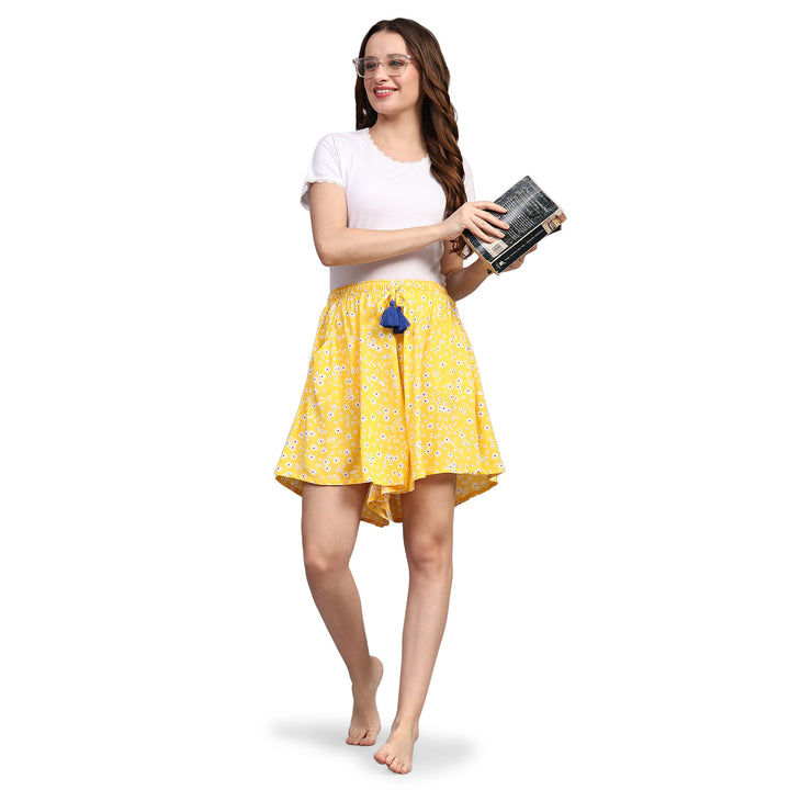 Viscose Culotte Shorts - Yellow Tiny Floral Print