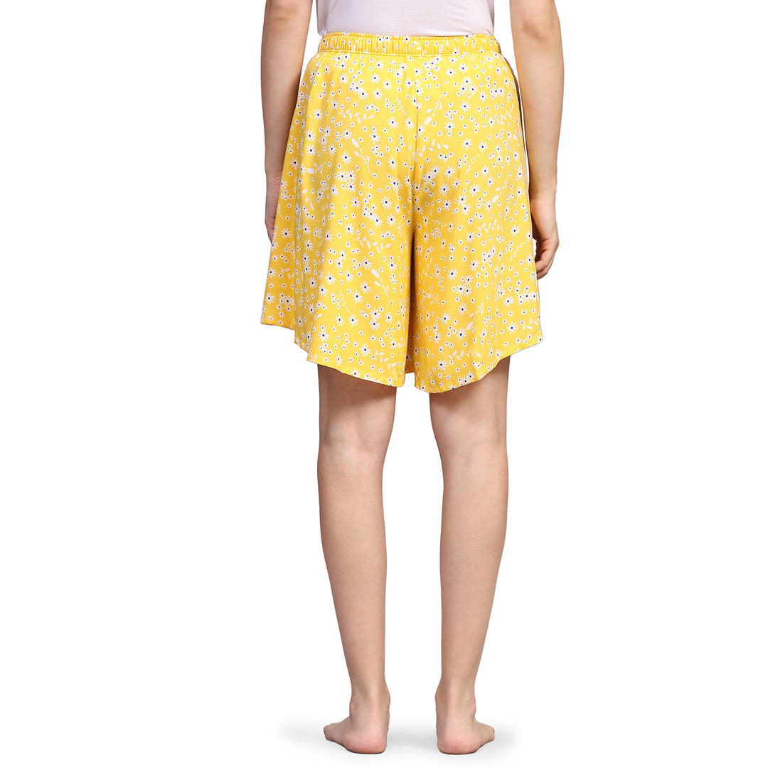 Viscose Culotte Shorts - Yellow Tiny Floral Print