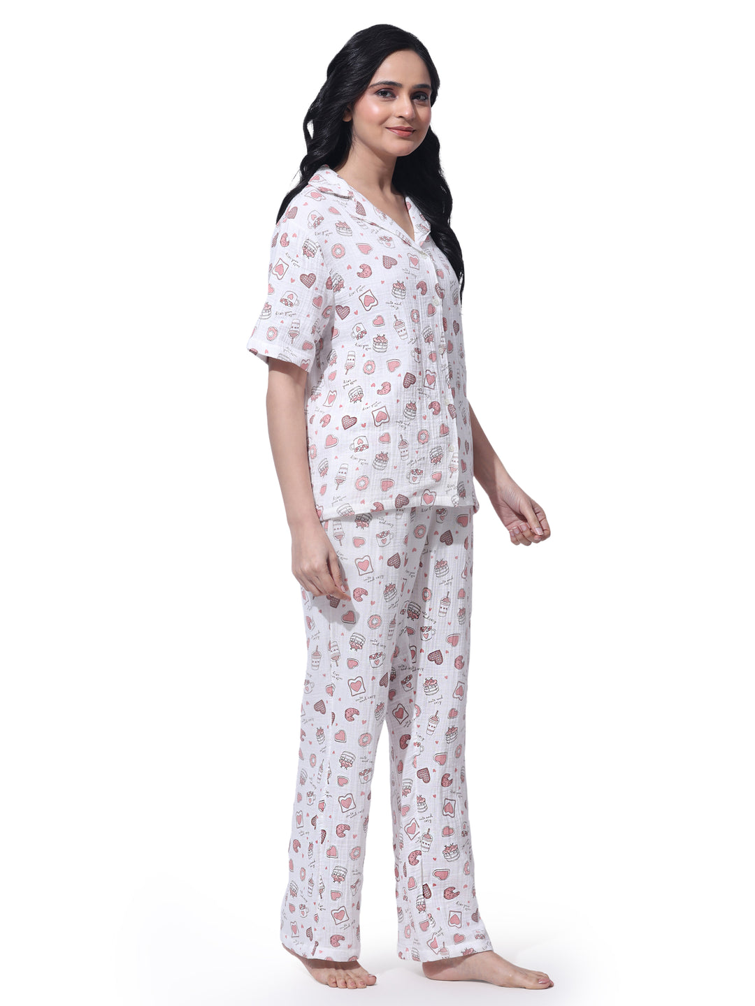 Women Cotton Night Suit - Half Sleeve Night Dress with Pockets