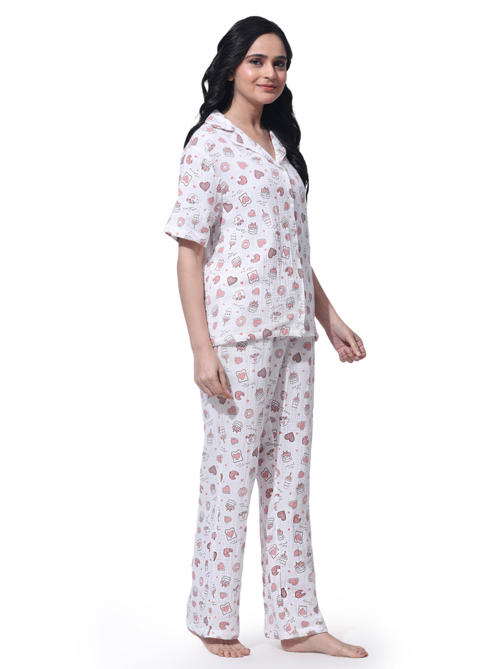 Women Cotton Night Suit - Half Sleeve Night Dress with Pockets