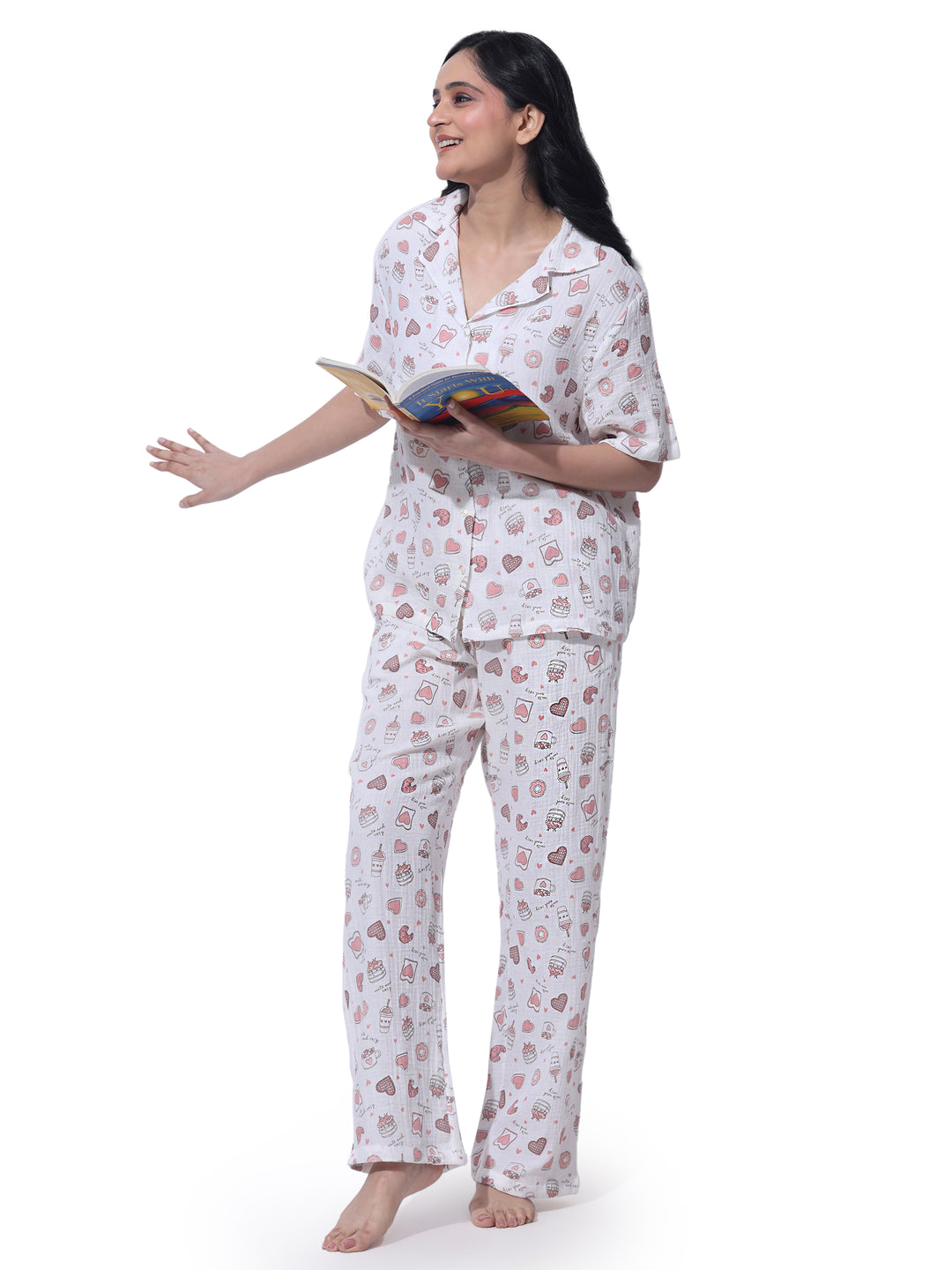 Women Cotton Night Suit - Half Sleeve Night Dress with Pockets