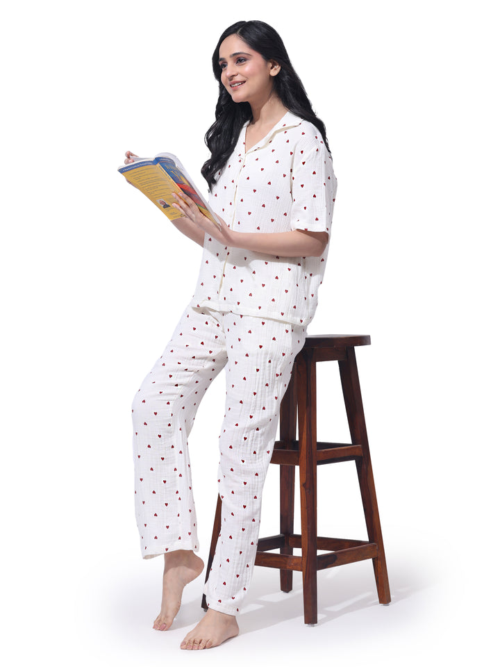 Women Cotton Night Suit - Half Sleeve Night Dress with Pockets