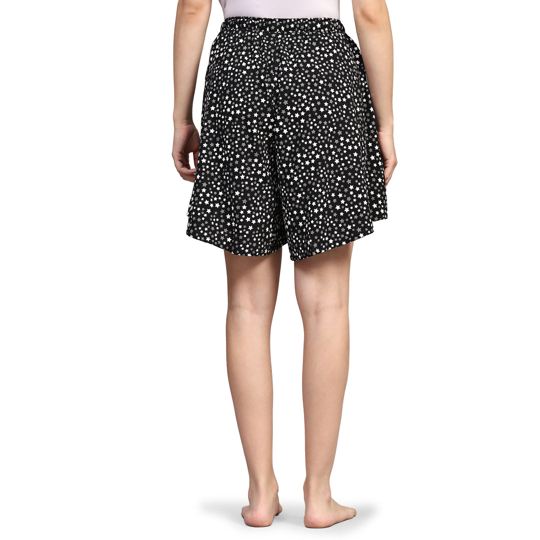 Viscose Culotte Shorts - Black Star Print
