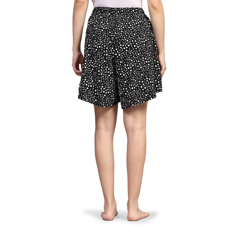 Viscose Culotte Shorts - Black Star Print
