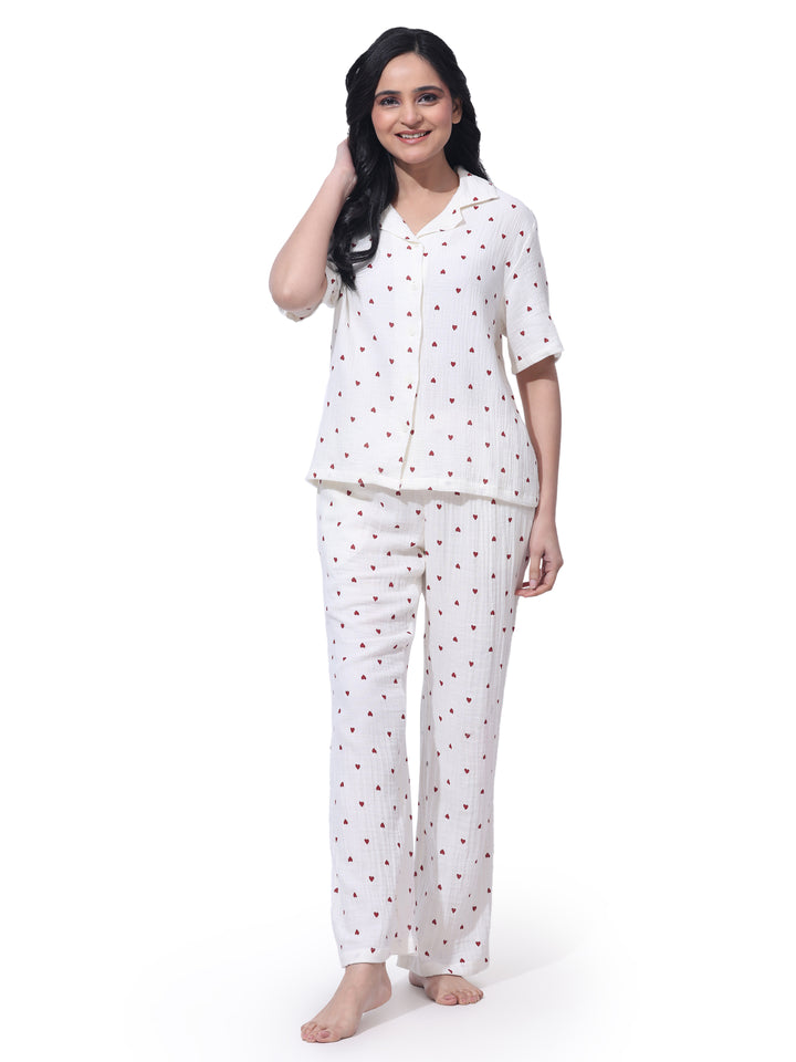 Women Cotton Night Suit - Half Sleeve Night Dress with Pockets