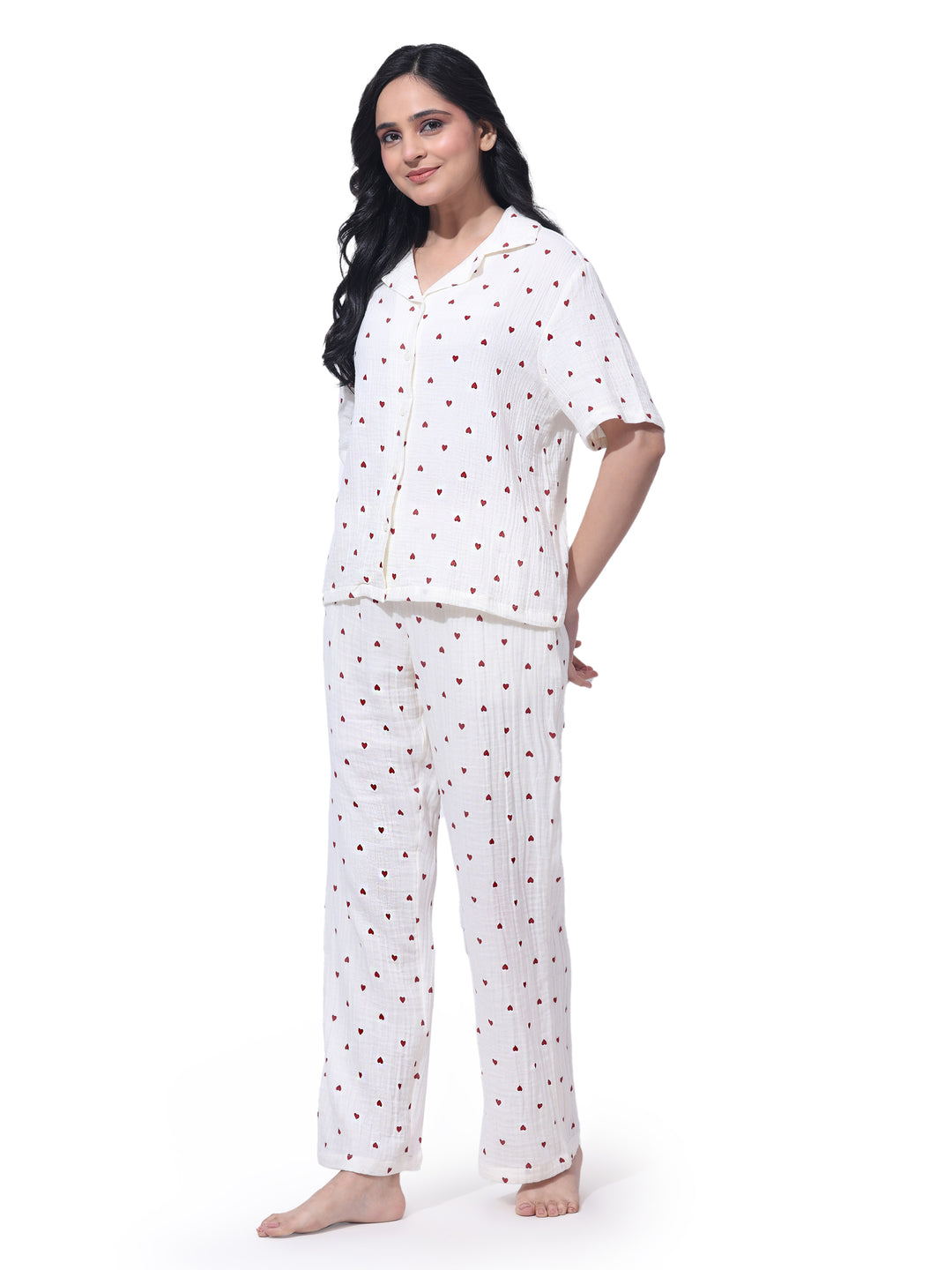 Women Cotton Night Suit - Half Sleeve Night Dress with Pockets