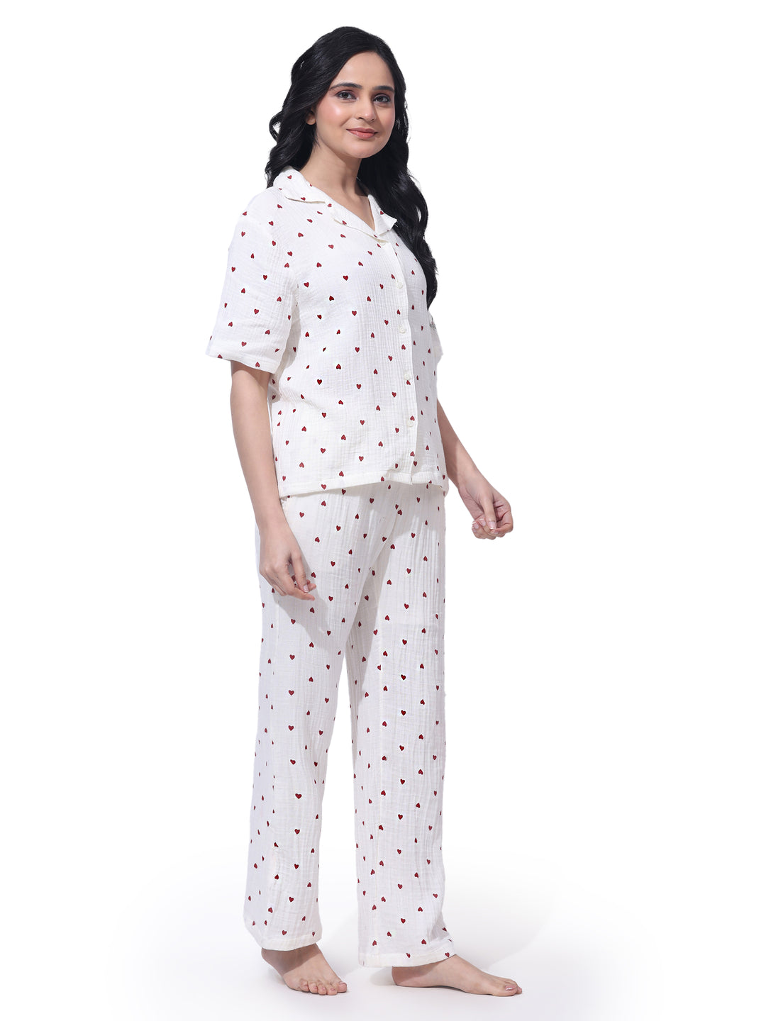 Women Cotton Night Suit - Half Sleeve Night Dress with Pockets