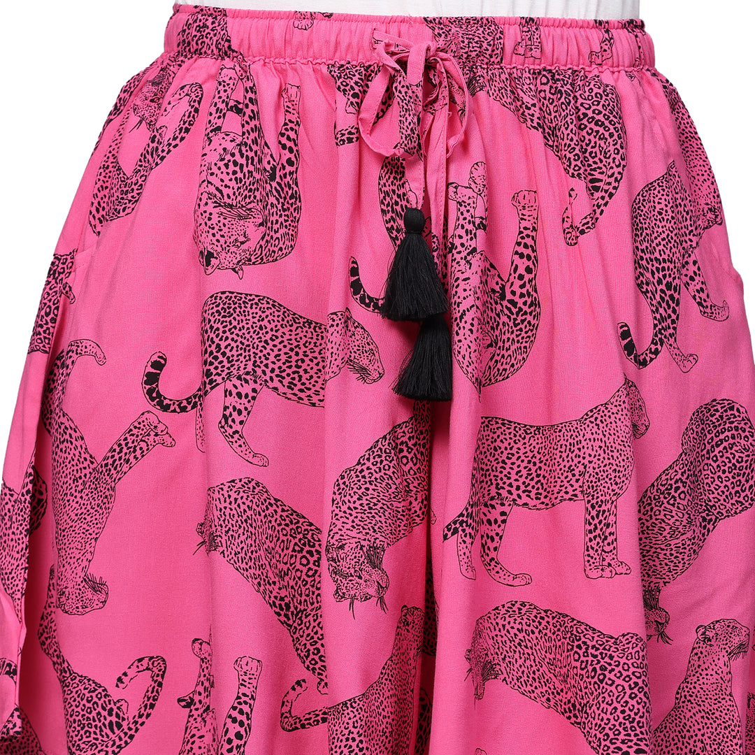 Viscose Culotte Shorts - Pink Animal Print