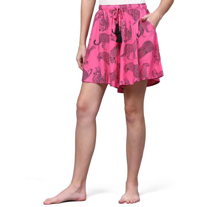 Viscose Culotte Shorts - Pink Animal Print