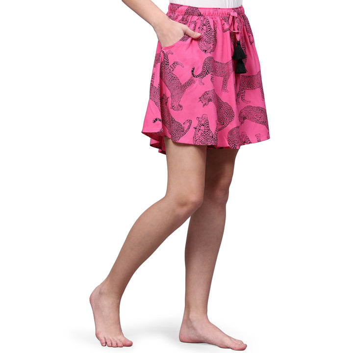 Viscose Culotte Shorts - Pink Animal Print