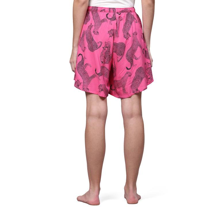 Viscose Culotte Shorts - Pink Animal Print