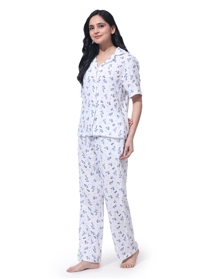 Women Cotton Night Suit - Half Sleeve Night Dress with Pockets