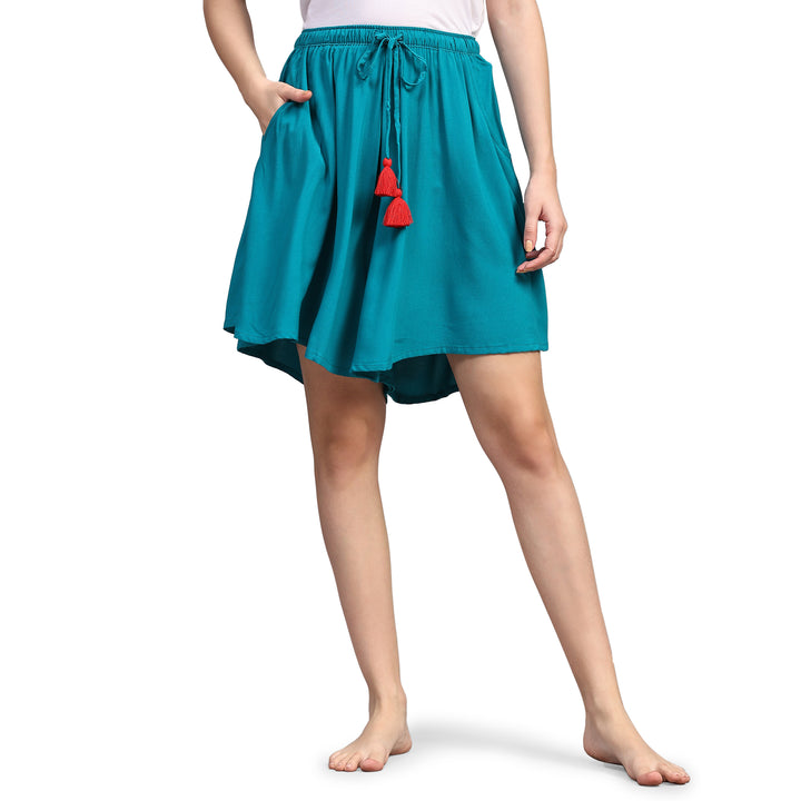 Viscose Culotte Shorts - Green Solid