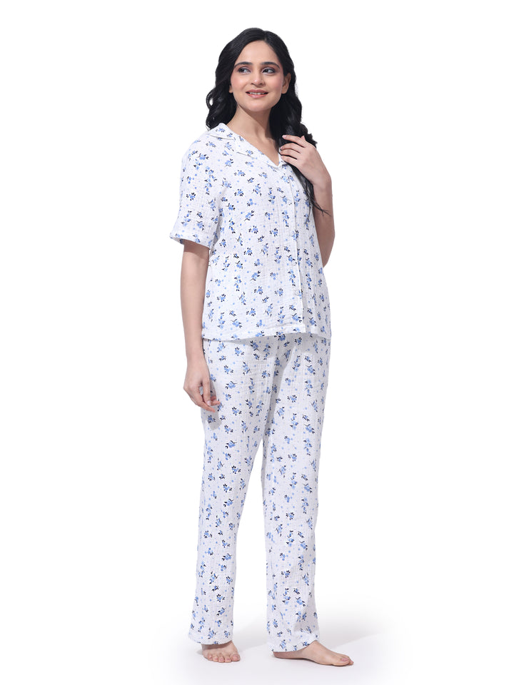 Women Cotton Night Suit - Half Sleeve Night Dress with Pockets