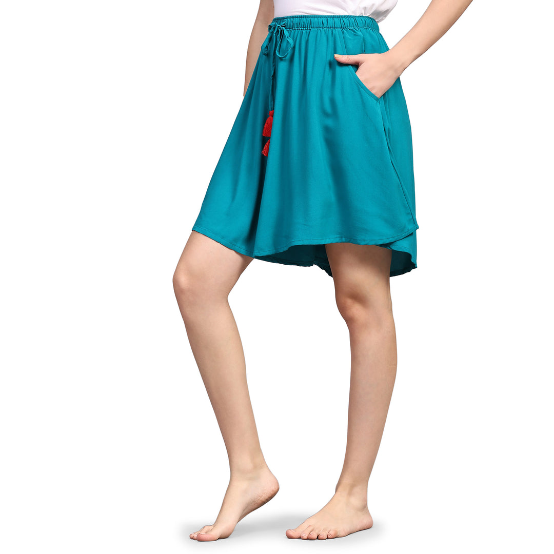 Viscose Culotte Shorts - Green Solid