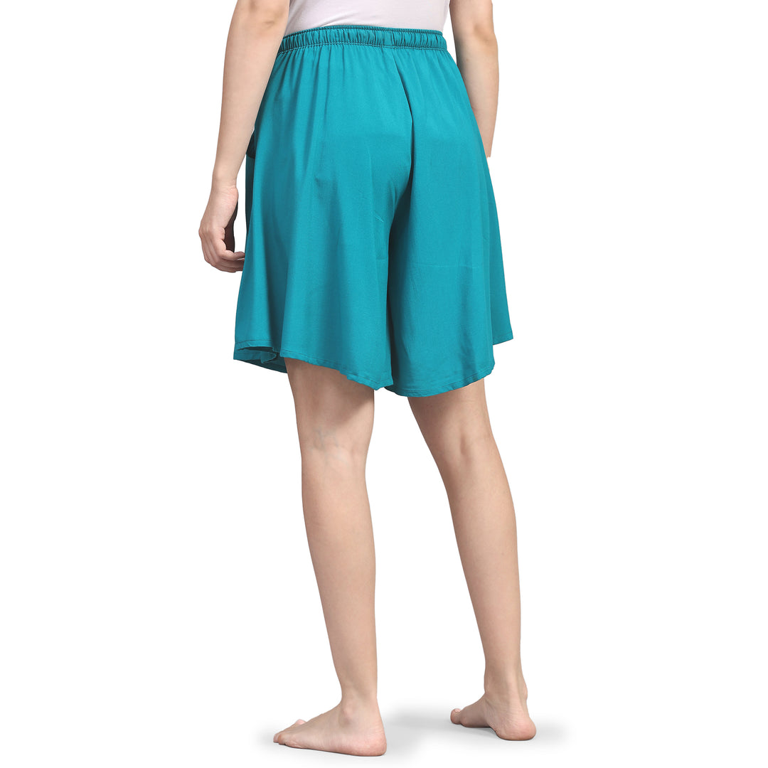 Viscose Culotte Shorts - Green Solid