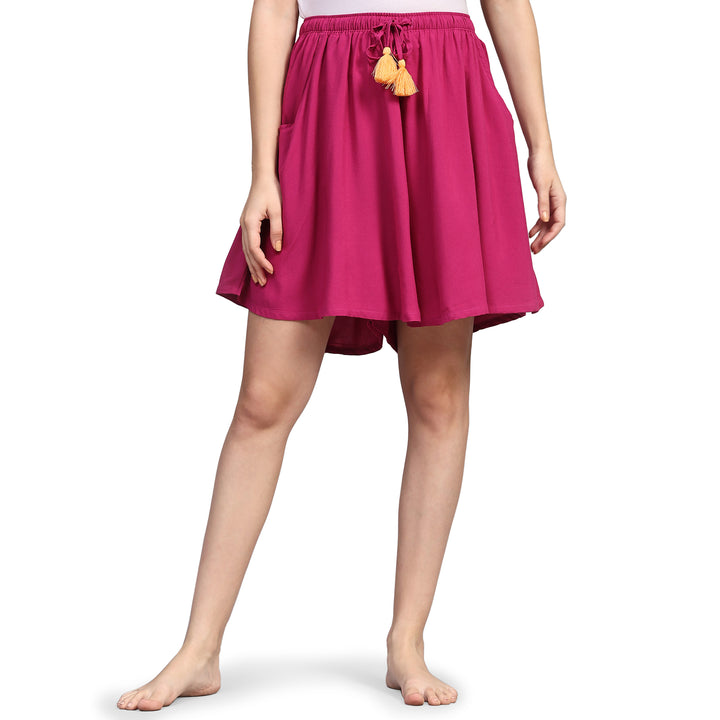 Viscose Culotte Shorts - Magenta Solid