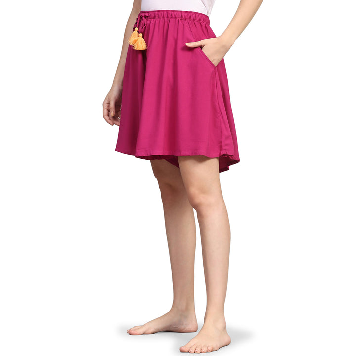 Viscose Culotte Shorts - Magenta Solid