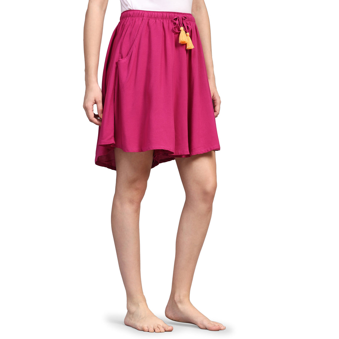 Viscose Culotte Shorts - Magenta Solid