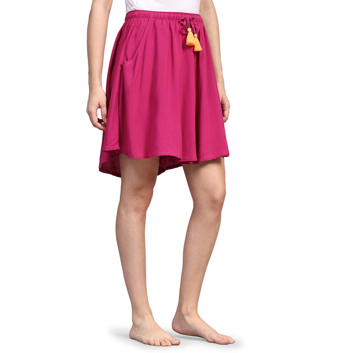 Viscose Culotte Shorts - Magenta Solid