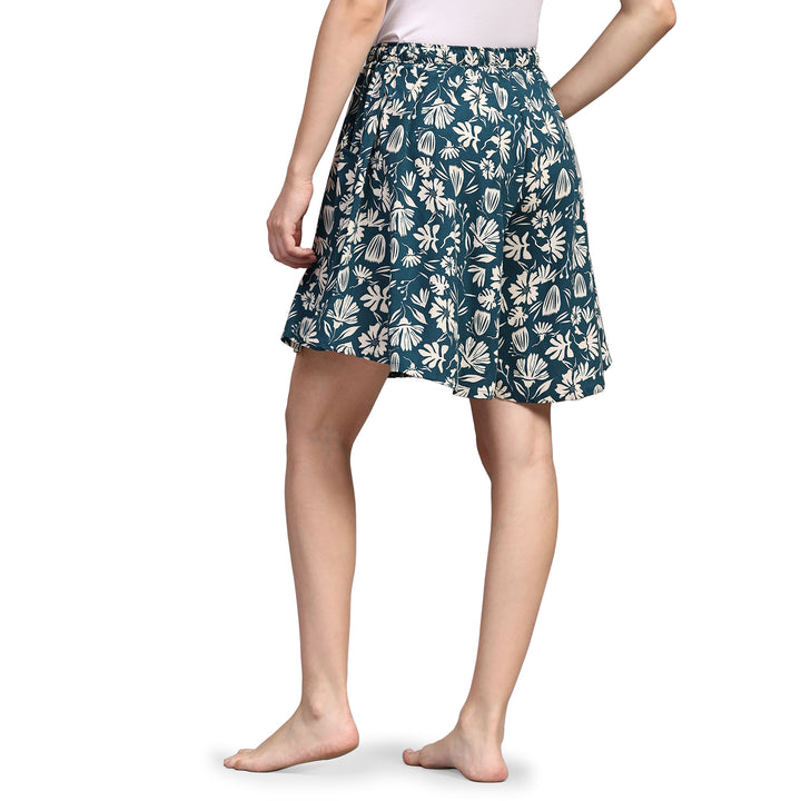 Viscose Culotte Shorts - Deep Blue Floral Print