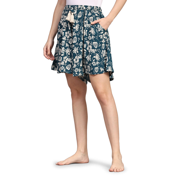 Viscose Culotte Shorts - Deep Blue Floral Print