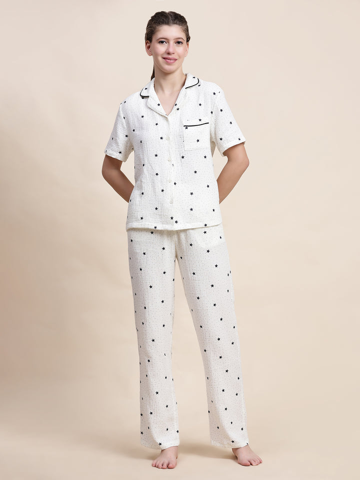 Nightwear Set - White Star Print