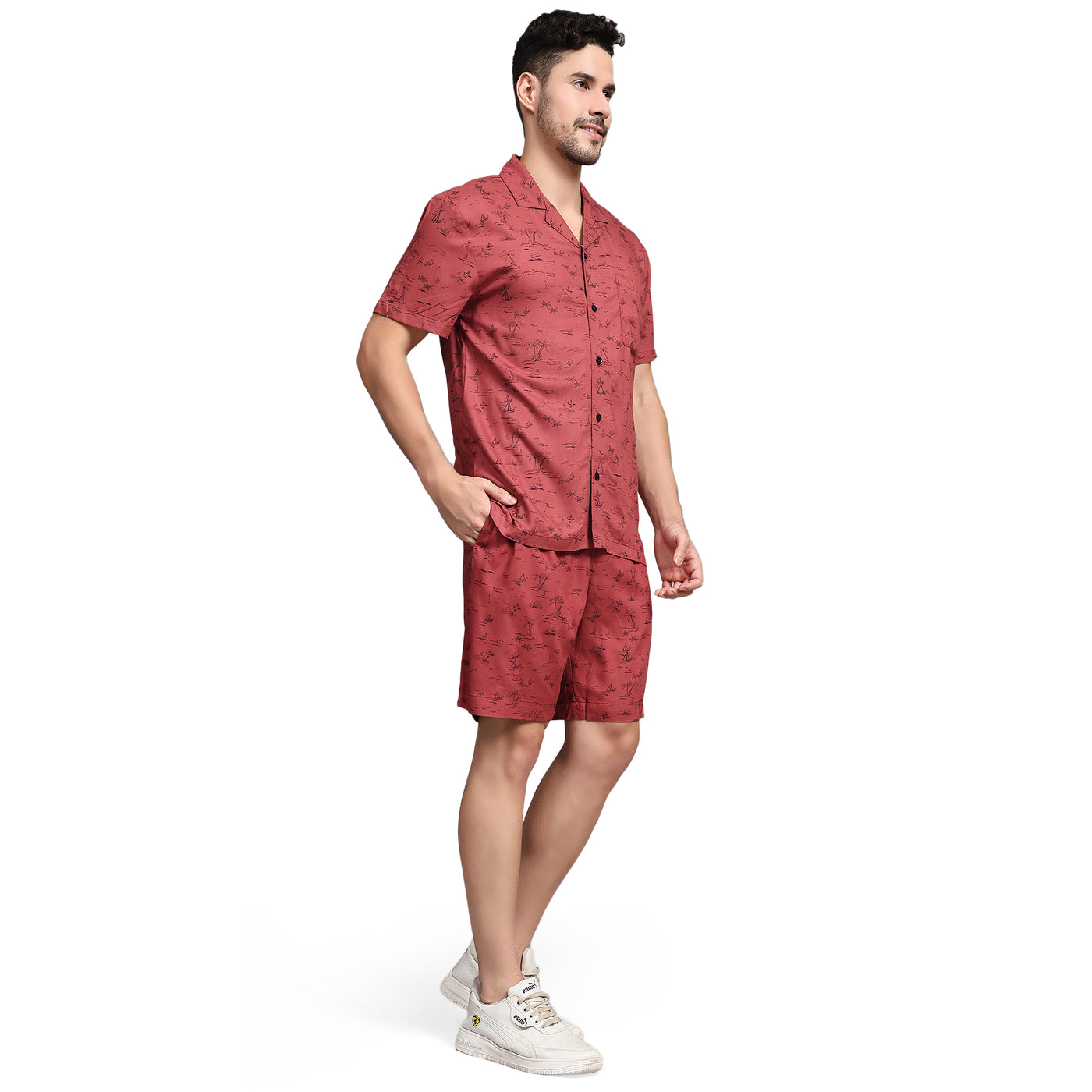 Co-ord Set for Men - Maroon Printed