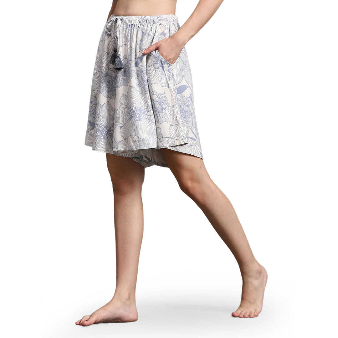 Viscose Culotte Shorts - Blue Floral Print
