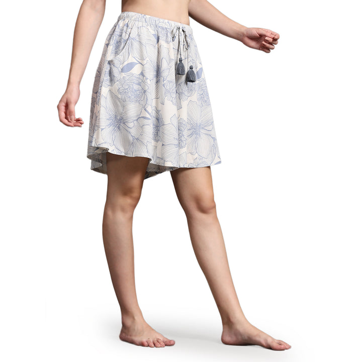 Viscose Culotte Shorts - Blue Floral Print