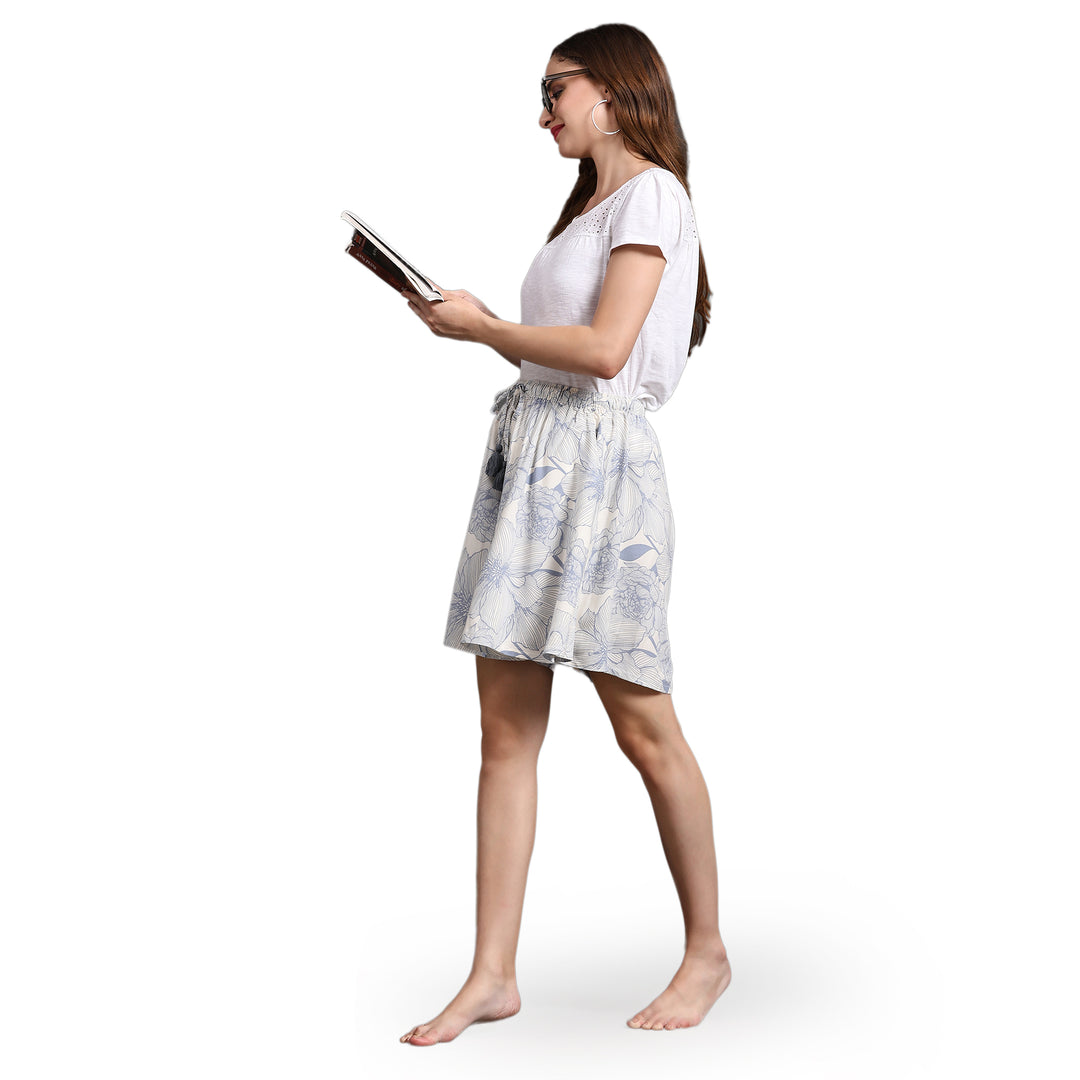 Viscose Culotte Shorts - Blue Floral Print