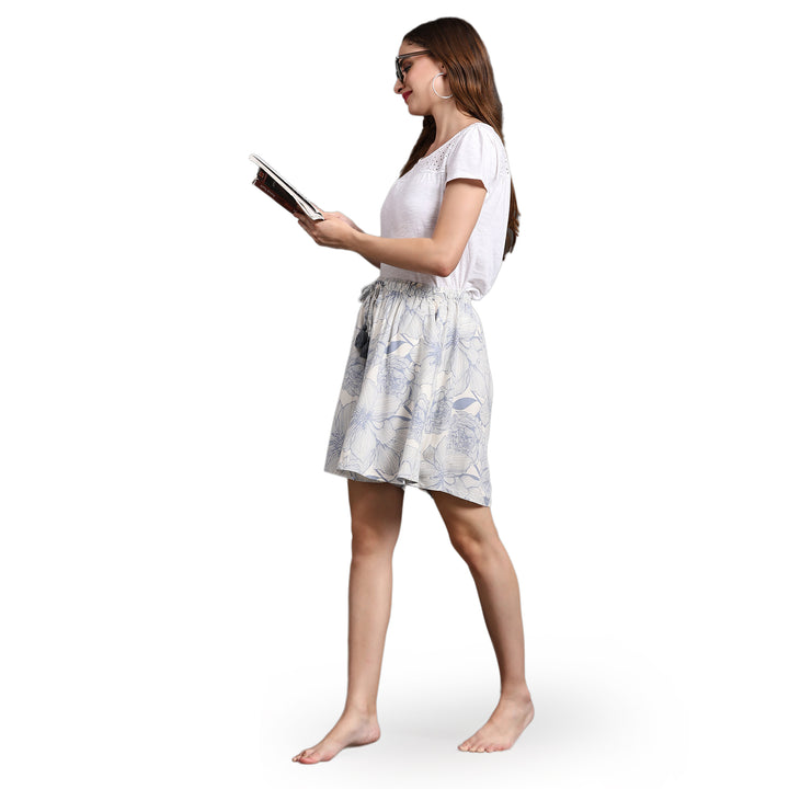 Viscose Culotte Shorts - Blue Floral Print