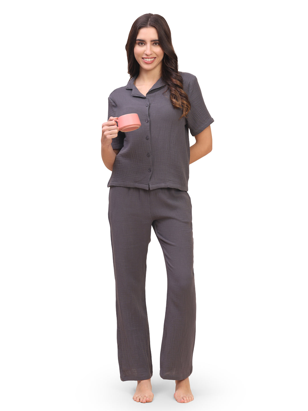 Women Cotton Night Suit - Half Sleeve Night Dress with Pockets