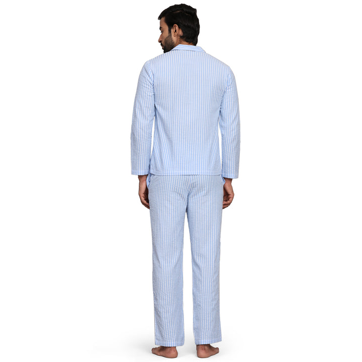 Cotton Nighwear for Men - Light Blue Stripes