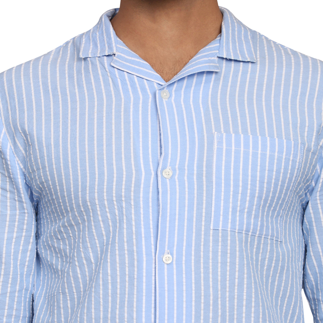 Cotton Nighwear for Men - Light Blue Stripes