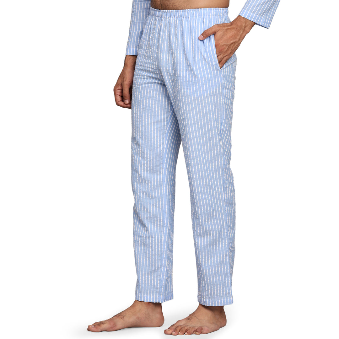 Cotton Nighwear for Men - Light Blue Stripes
