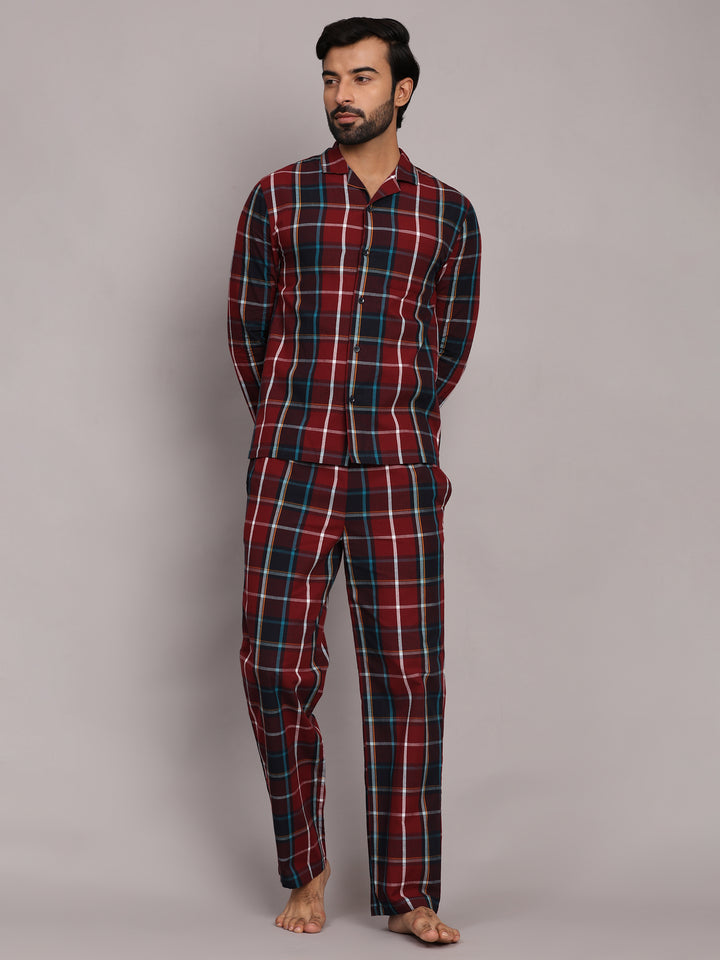Cotton Nighwear for Men - Red Checks