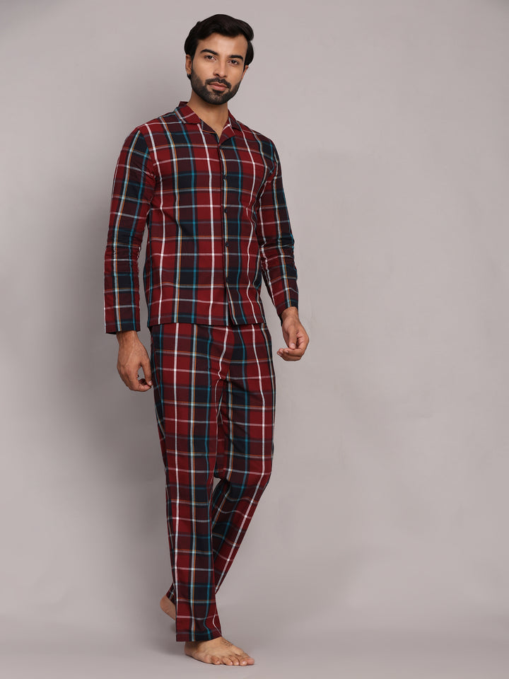 Cotton Nighwear for Men - Red Checks