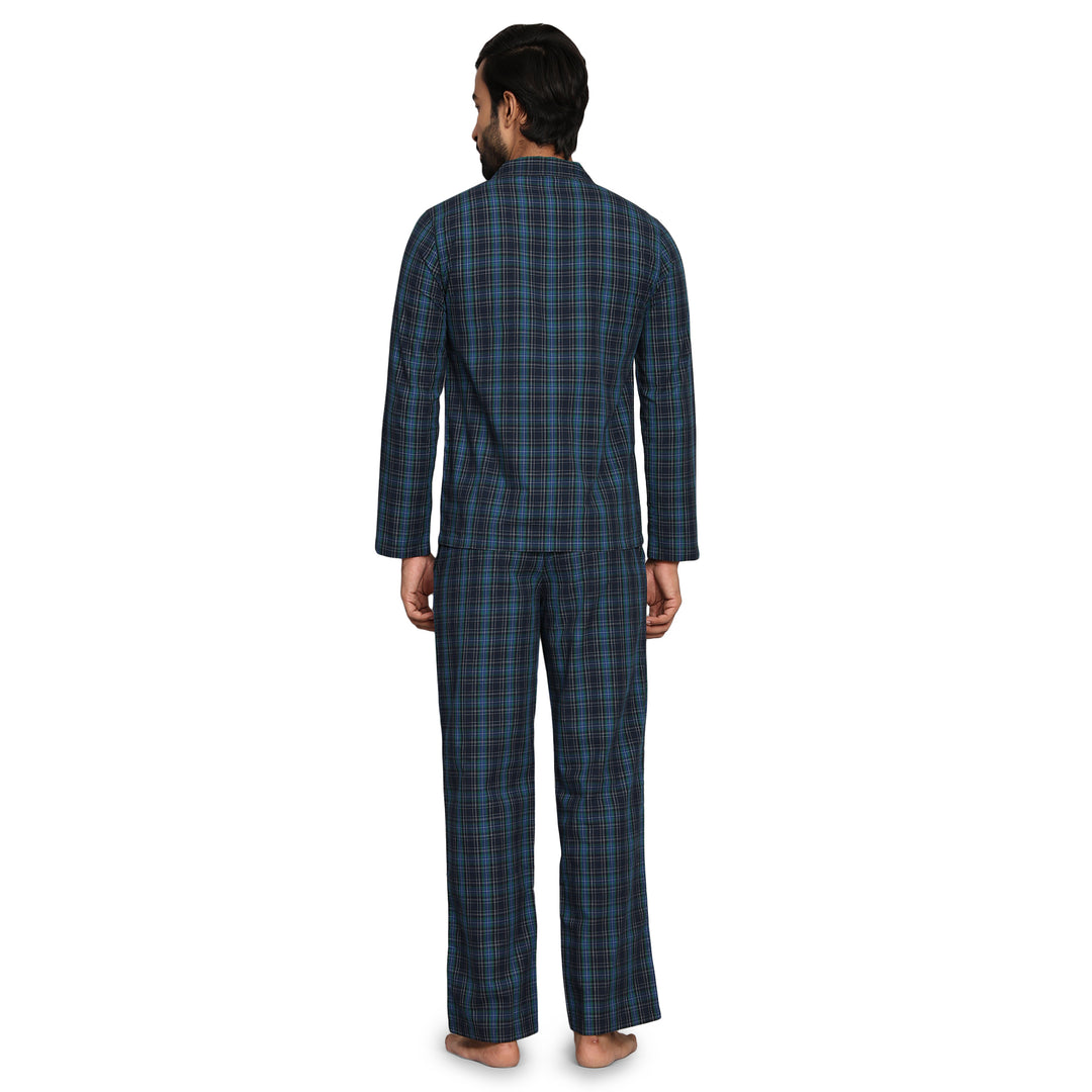 Cotton Nighwear for Men - Green Navy Checks